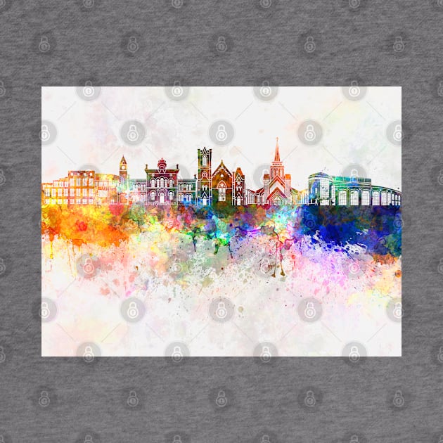 Brampton skyline in watercolor background by PaulrommerArt